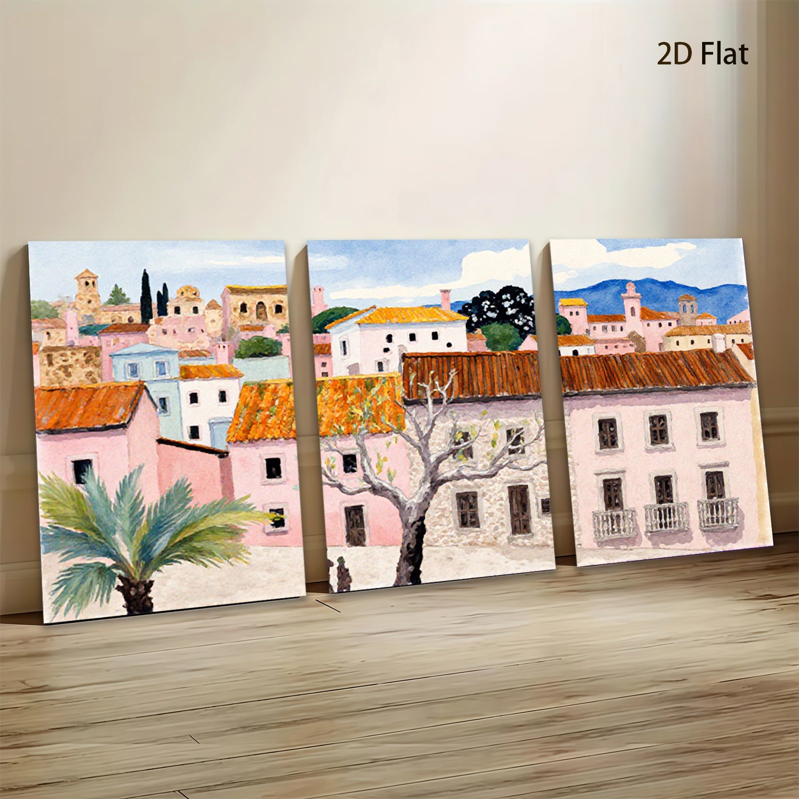 2D flat 1pc Charming European Village Street Scene Wall Art for Living Room Bedroom Home Decor Farmhouse Style Canvas Prints Ready to Hang Modern Artwork