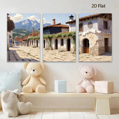 2D flat 1pc Charming European Village Street Scene Wall Art for Living Room Bedroom Home Decor Gallery Wrapped Canvas Prints Modern Farmhouse Style