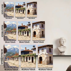 2D flat 1pc Charming European Village Street Scene Wall Art for Living Room Bedroom Home Decor Gallery Wrapped Canvas Prints Modern Farmhouse Style
