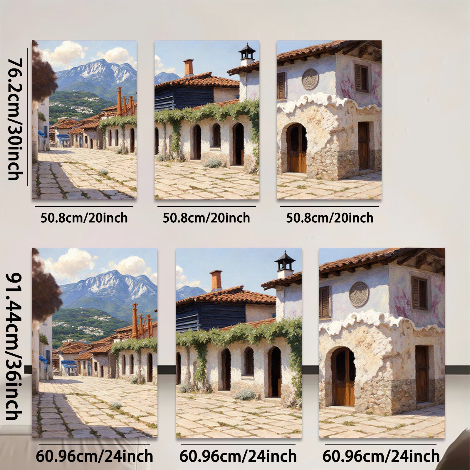 2D flat 1pc Charming European Village Street Scene Wall Art for Living Room Bedroom Home Decor Gallery Wrapped Canvas Prints Modern Farmhouse Style