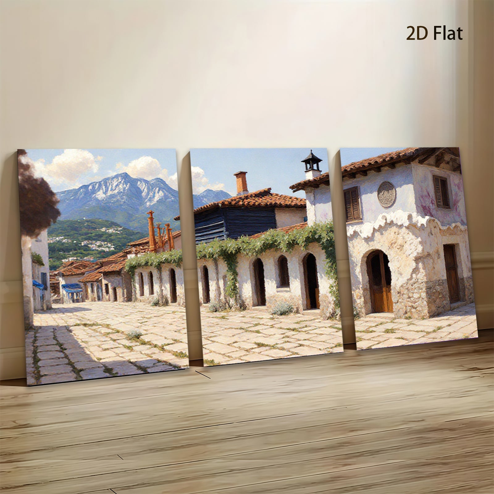 2D flat 1pc Charming European Village Street Scene Wall Art for Living Room Bedroom Home Decor Gallery Wrapped Canvas Prints Modern Farmhouse Style