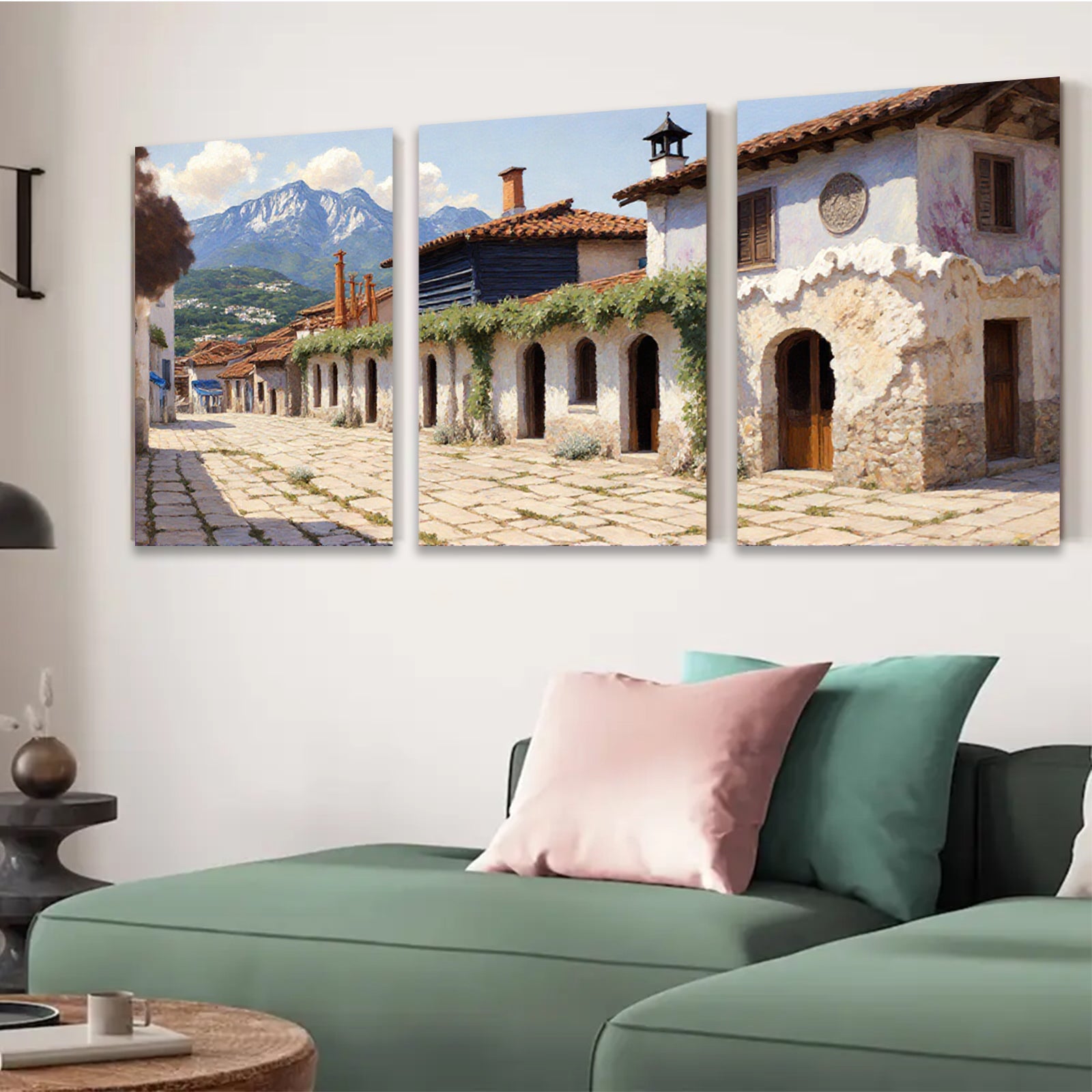2D flat 1pc Charming European Village Street Scene Wall Art for Living Room Bedroom Home Decor Gallery Wrapped Canvas Prints Modern Farmhouse Style