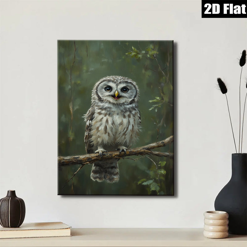 2D flat 1pc Charming Forest Owl Portrait Wildlife Art Wall Decor Living Room Bedroom Gallery Wrapped Canvas Print Modern Farmhouse Aesthetic