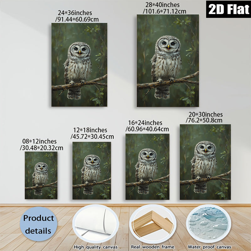 2D flat 1pc Charming Forest Owl Portrait Wildlife Art Wall Decor Living Room Bedroom Gallery Wrapped Canvas Print Modern Farmhouse Aesthetic