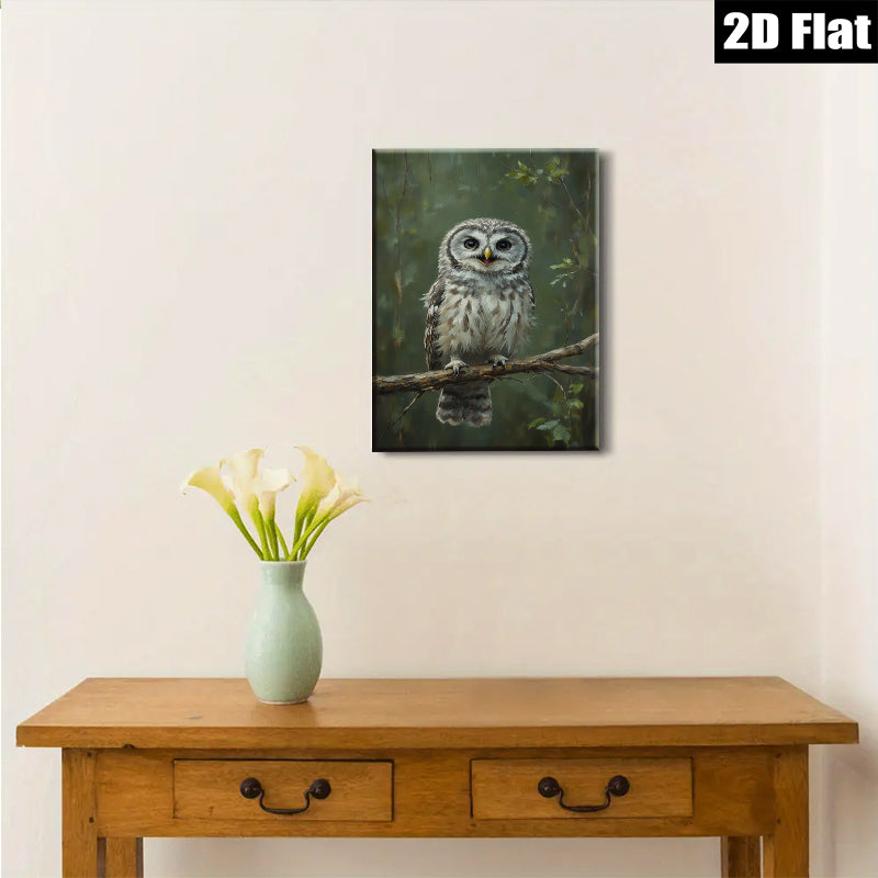2D flat 1pc Charming Forest Owl Portrait Wildlife Art Wall Decor Living Room Bedroom Gallery Wrapped Canvas Print Modern Farmhouse Aesthetic