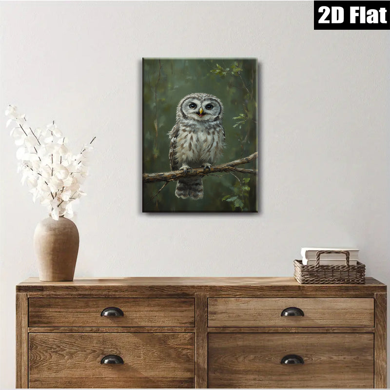 2D flat 1pc Charming Forest Owl Portrait Wildlife Art Wall Decor Living Room Bedroom Gallery Wrapped Canvas Print Modern Farmhouse Aesthetic