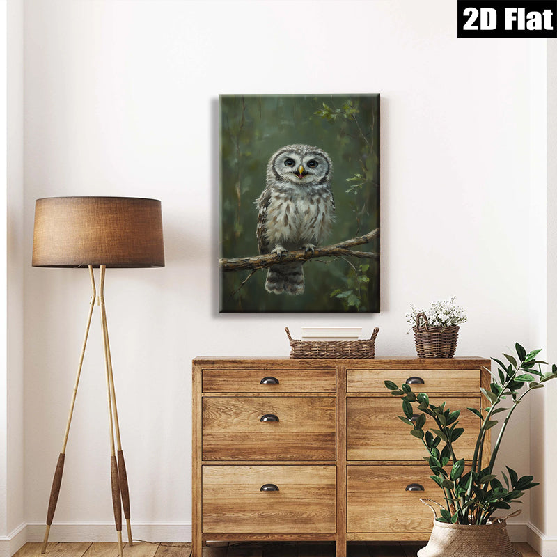 2D flat 1pc Charming Forest Owl Portrait Wildlife Art Wall Decor Living Room Bedroom Gallery Wrapped Canvas Print Modern Farmhouse Aesthetic