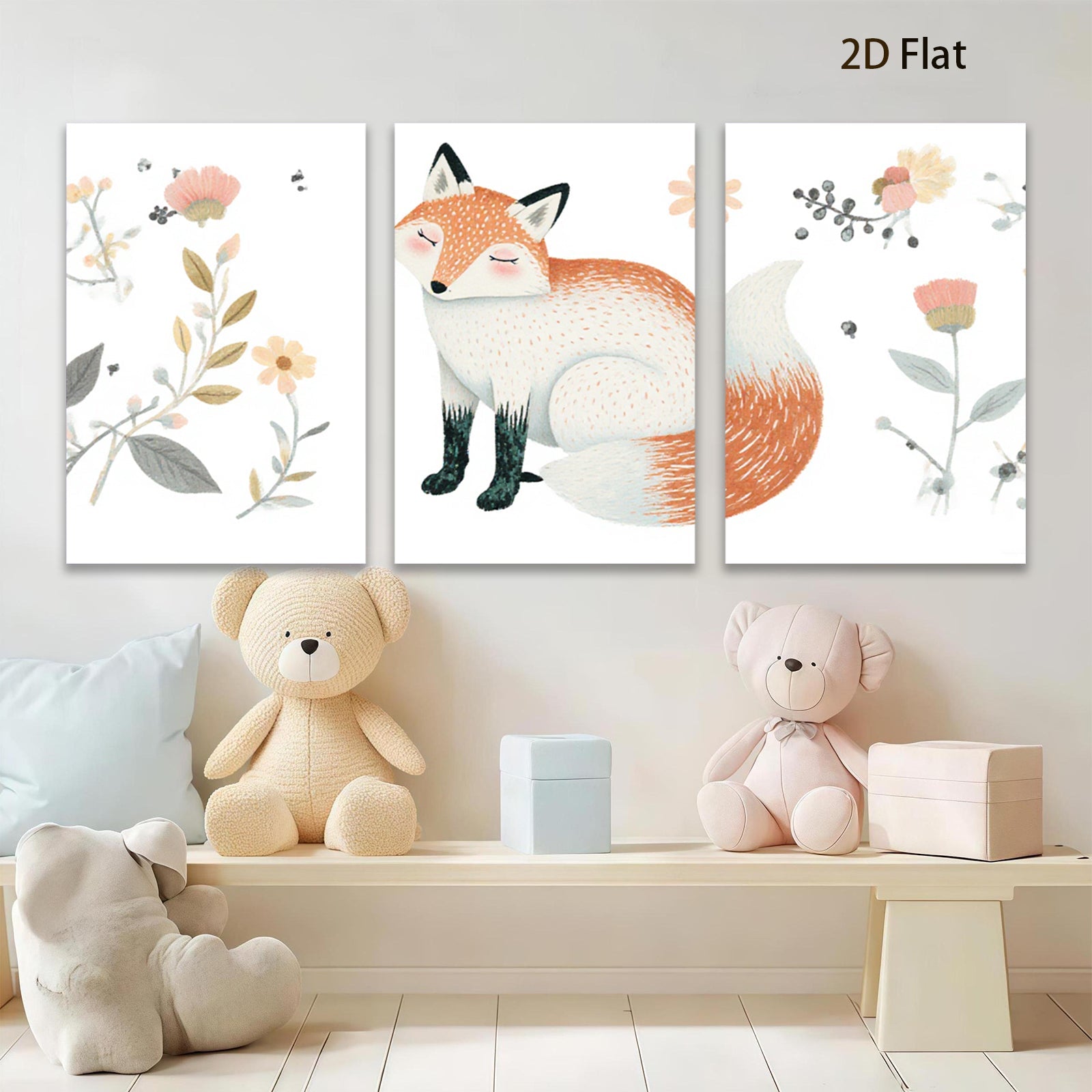 2D flat 1pc Charming Fox Wall Art Botanical Prints Living Room Bedroom Decor Farmhouse Style Canvas Paintings Modern Home Accents