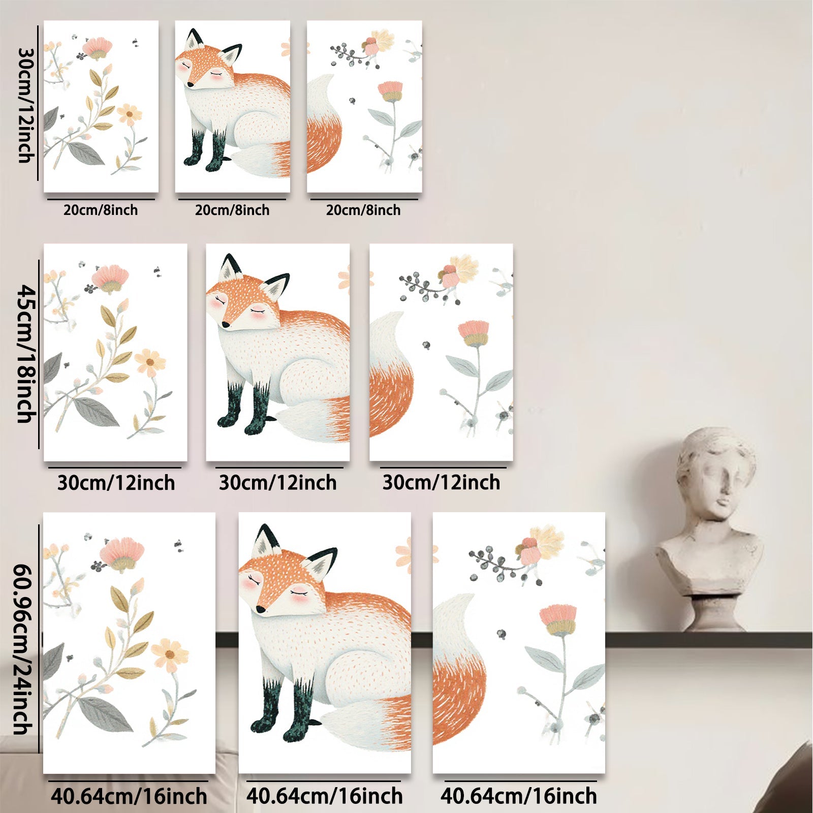 2D flat 1pc Charming Fox Wall Art Botanical Prints Living Room Bedroom Decor Farmhouse Style Canvas Paintings Modern Home Accents