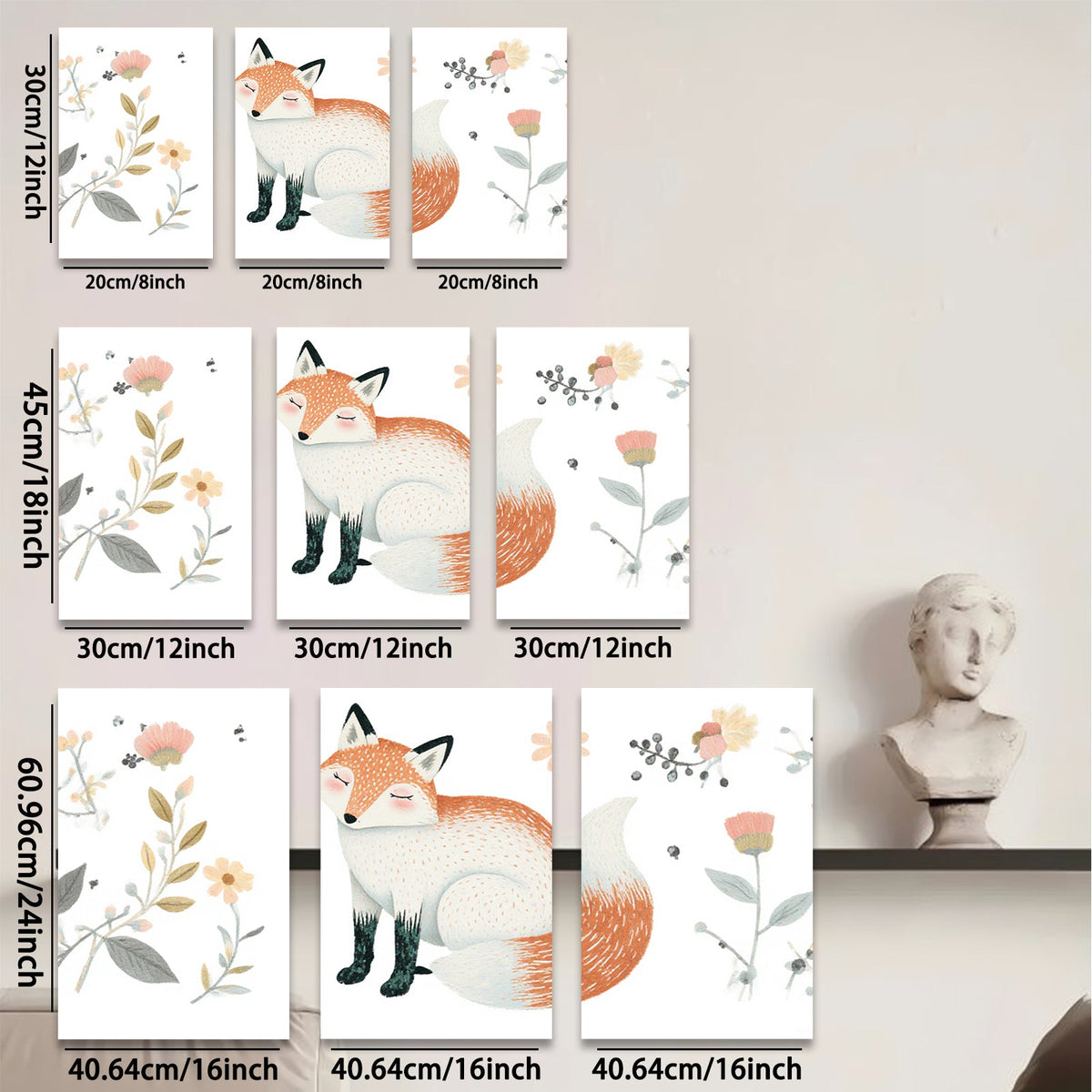 2D flat 1pc Charming Fox Wall Art Botanical Prints Living Room Bedroom Decor Farmhouse Style Canvas Paintings Modern Home Accents