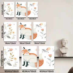 2D flat 1pc Charming Fox Wall Art Botanical Prints Living Room Bedroom Decor Farmhouse Style Canvas Paintings Modern Home Accents