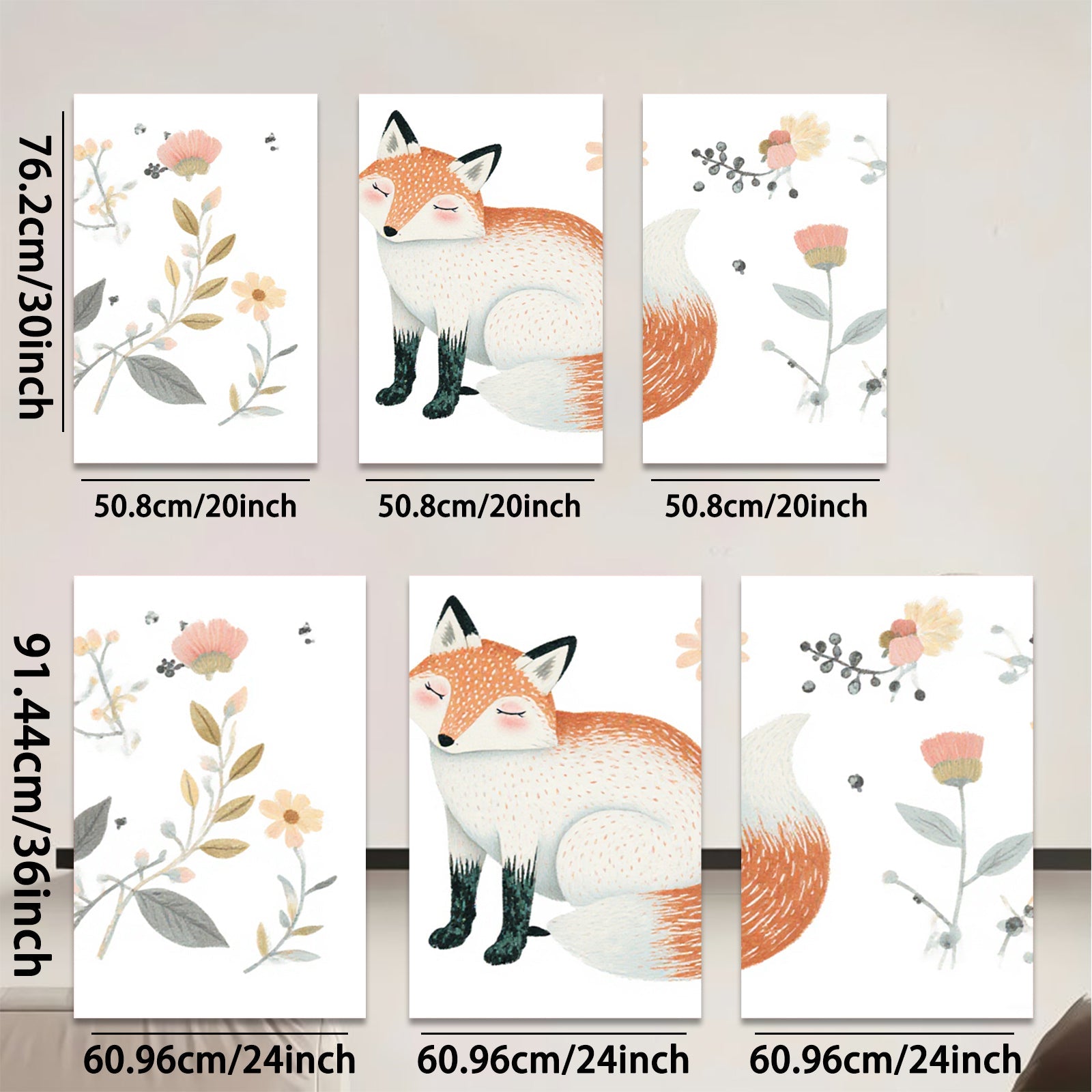 2D flat 1pc Charming Fox Wall Art Botanical Prints Living Room Bedroom Decor Farmhouse Style Canvas Paintings Modern Home Accents