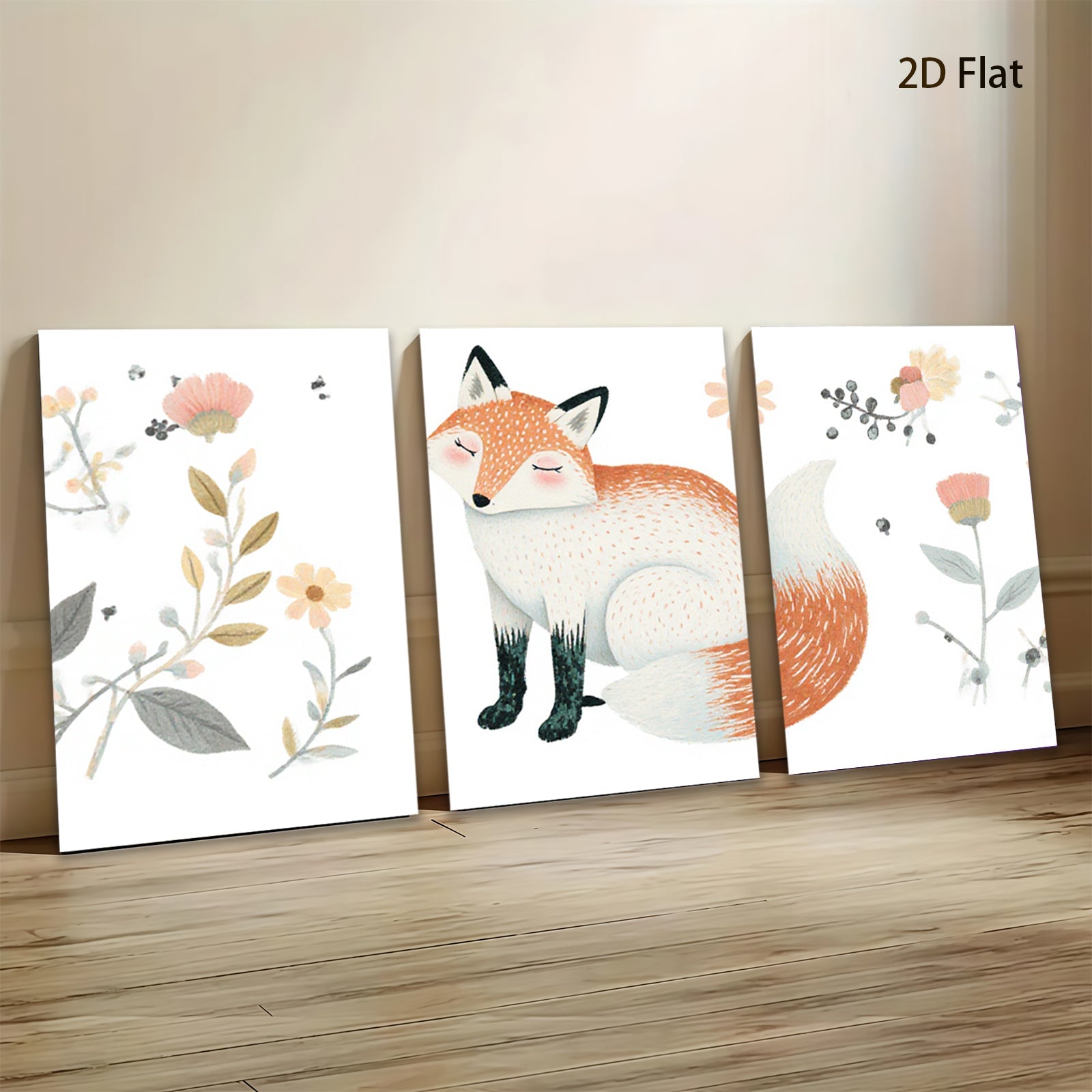 2D flat 1pc Charming Fox Wall Art Botanical Prints Living Room Bedroom Decor Farmhouse Style Canvas Paintings Modern Home Accents