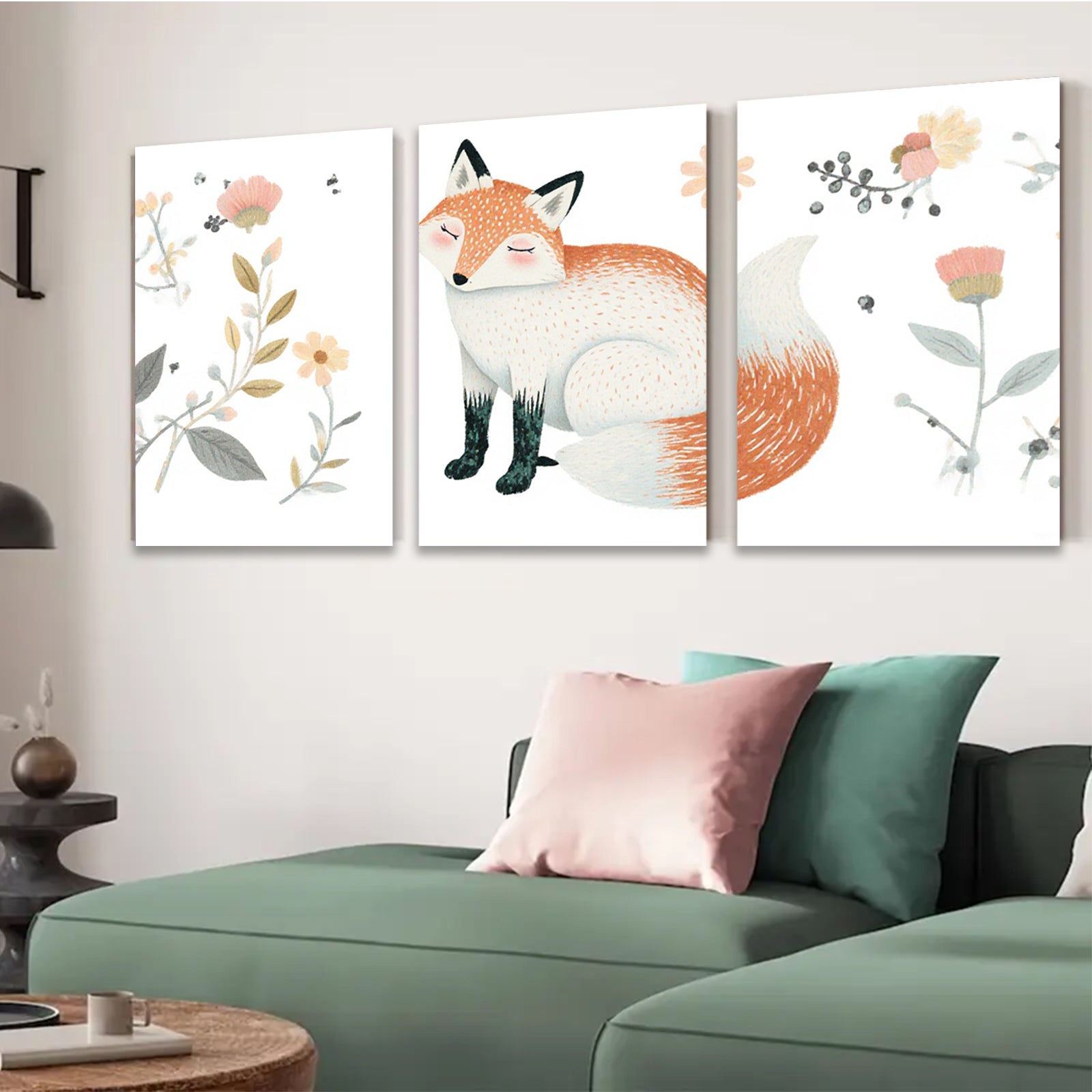2D flat 1pc Charming Fox Wall Art Botanical Prints Living Room Bedroom Decor Farmhouse Style Canvas Paintings Modern Home Accents