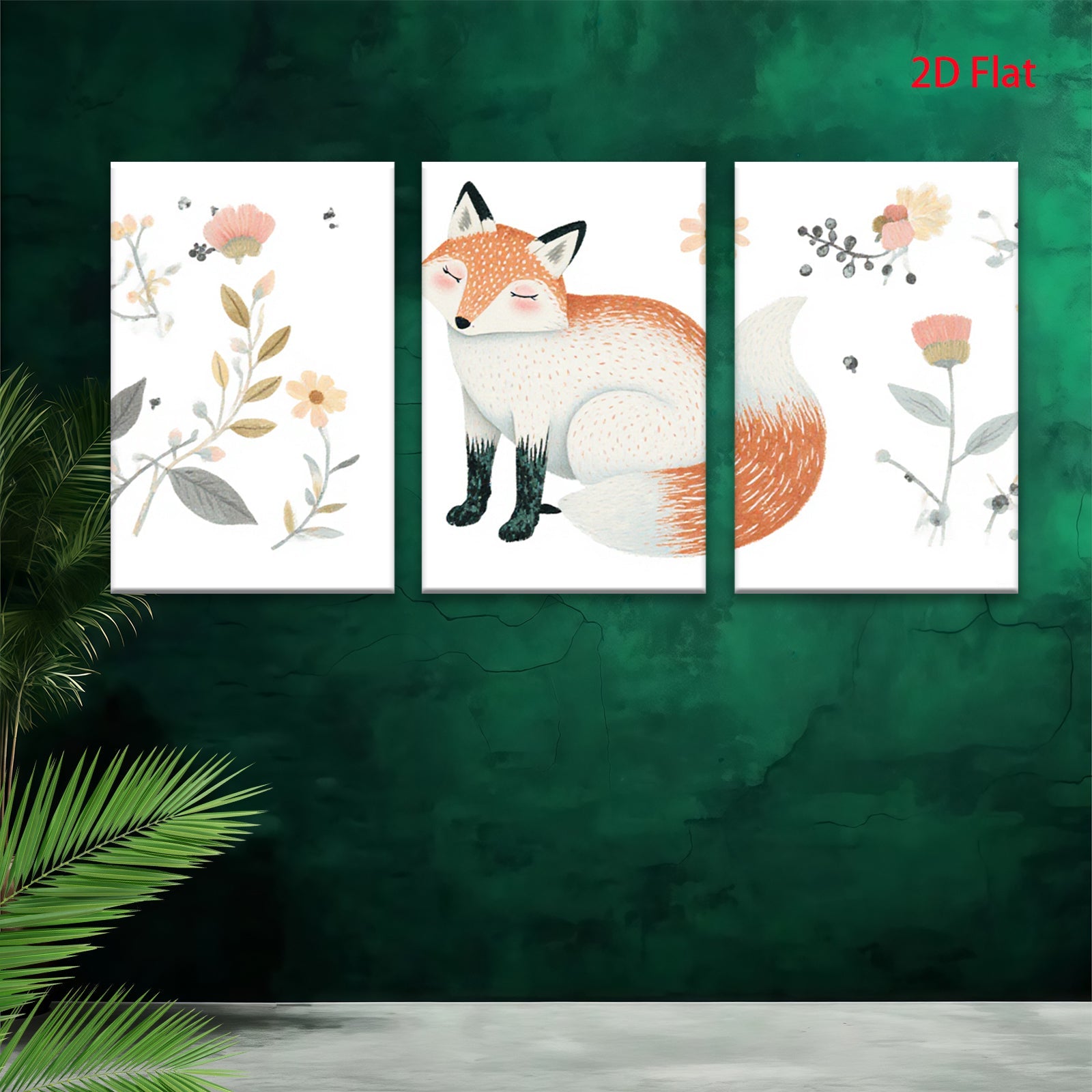 2D flat 1pc Charming Fox Wall Art Botanical Prints Living Room Bedroom Decor Farmhouse Style Canvas Paintings Modern Home Accents
