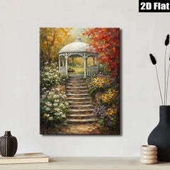 2D flat 1pc Charming Garden Pathway Floral Arbor Scene Wall Art for Living Room Bedroom Home Decor Rustic Farmhouse Style Gallery Wrapped Canvas Prints