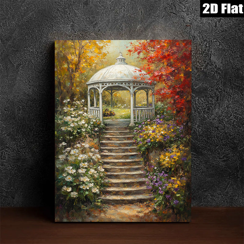2D flat 1pc Charming Garden Pathway Floral Arbor Scene Wall Art for Living Room Bedroom Home Decor Rustic Farmhouse Style Gallery Wrapped Canvas Prints