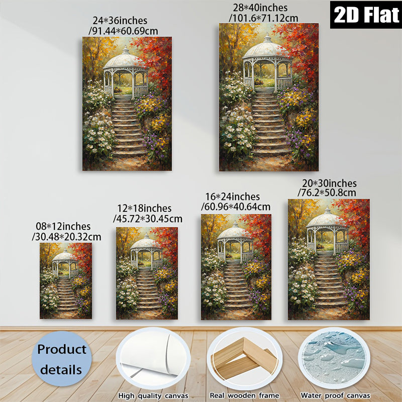2D flat 1pc Charming Garden Pathway Floral Arbor Scene Wall Art for Living Room Bedroom Home Decor Rustic Farmhouse Style Gallery Wrapped Canvas Prints