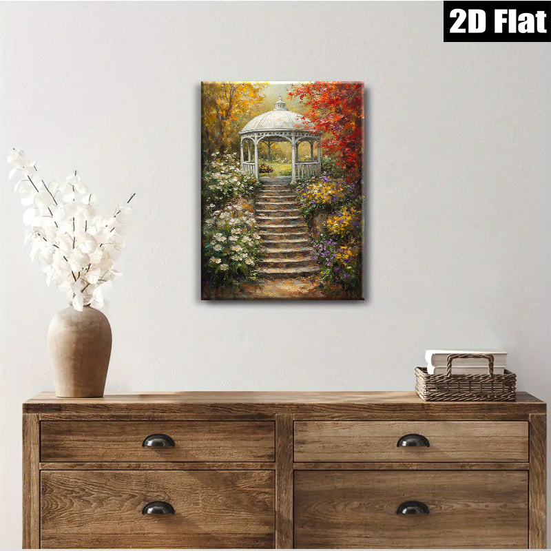 2D flat 1pc Charming Garden Pathway Floral Arbor Scene Wall Art for Living Room Bedroom Home Decor Rustic Farmhouse Style Gallery Wrapped Canvas Prints