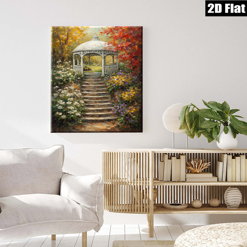 2D flat 1pc Charming Garden Pathway Floral Arbor Scene Wall Art for Living Room Bedroom Home Decor Rustic Farmhouse Style Gallery Wrapped Canvas Prints