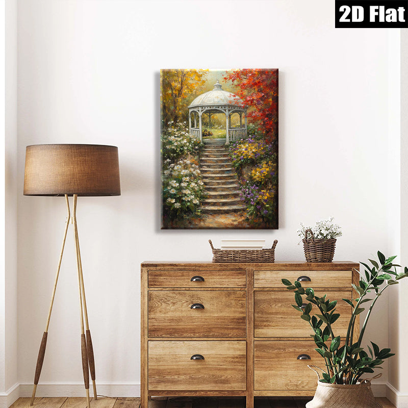 2D flat 1pc Charming Garden Pathway Floral Arbor Scene Wall Art for Living Room Bedroom Home Decor Rustic Farmhouse Style Gallery Wrapped Canvas Prints