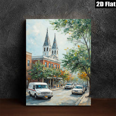 2D flat 1pc Charming Historic Street Scene Canvas Wall Art for Living Room Bedroom Home Decor farmhouse style gallery wrapped ready to hang