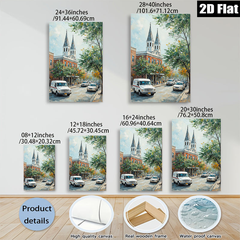2D flat 1pc Charming Historic Street Scene Canvas Wall Art for Living Room Bedroom Home Decor farmhouse style gallery wrapped ready to hang