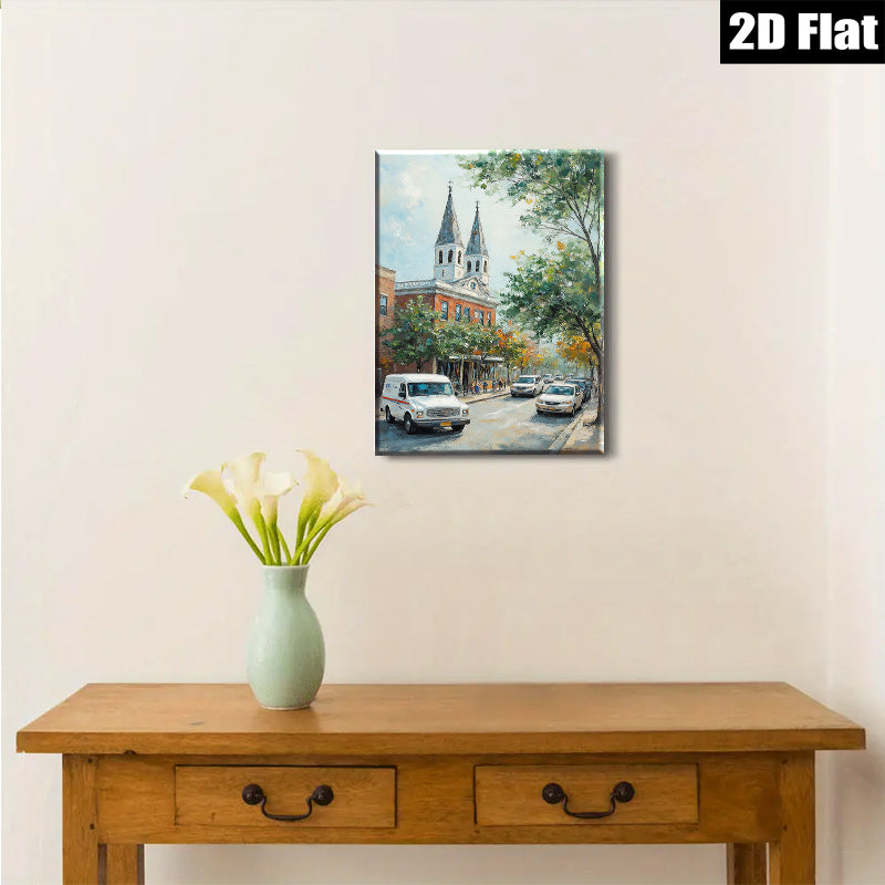 2D flat 1pc Charming Historic Street Scene Canvas Wall Art for Living Room Bedroom Home Decor farmhouse style gallery wrapped ready to hang