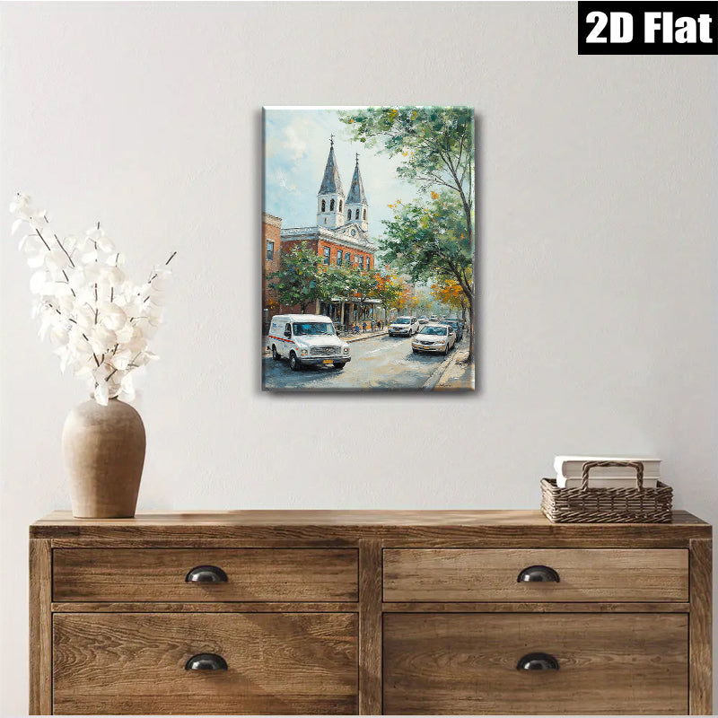 2D flat 1pc Charming Historic Street Scene Canvas Wall Art for Living Room Bedroom Home Decor farmhouse style gallery wrapped ready to hang