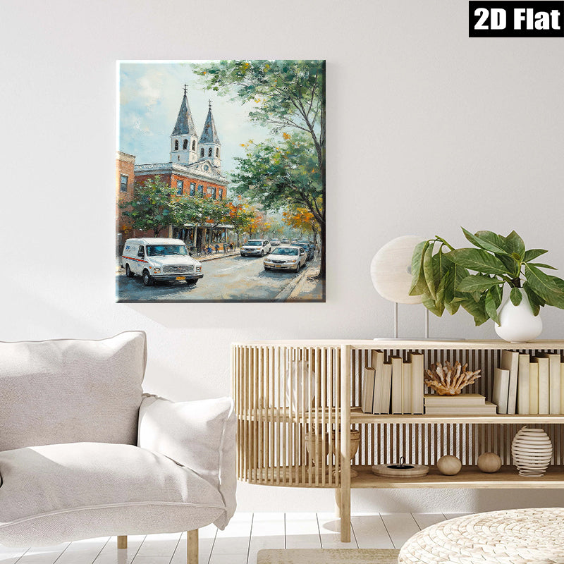 2D flat 1pc Charming Historic Street Scene Canvas Wall Art for Living Room Bedroom Home Decor farmhouse style gallery wrapped ready to hang
