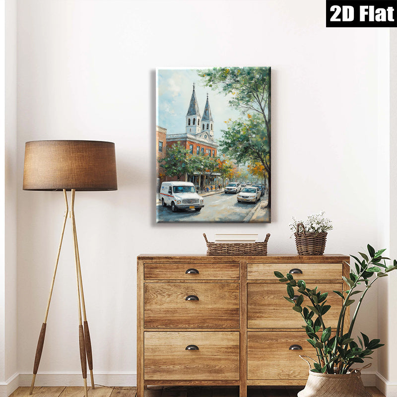 2D flat 1pc Charming Historic Street Scene Canvas Wall Art for Living Room Bedroom Home Decor farmhouse style gallery wrapped ready to hang