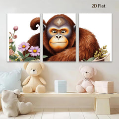 2D flat 1pc Charming Orangutan Portrait Floral Background Living Room Bedroom Wall Decor Canvas Print Modern Farmhouse Style Gallery Wrapped Art