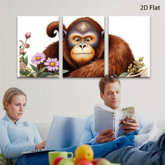 2D flat 1pc Charming Orangutan Portrait Floral Background Living Room Bedroom Wall Decor Canvas Print Modern Farmhouse Style Gallery Wrapped Art