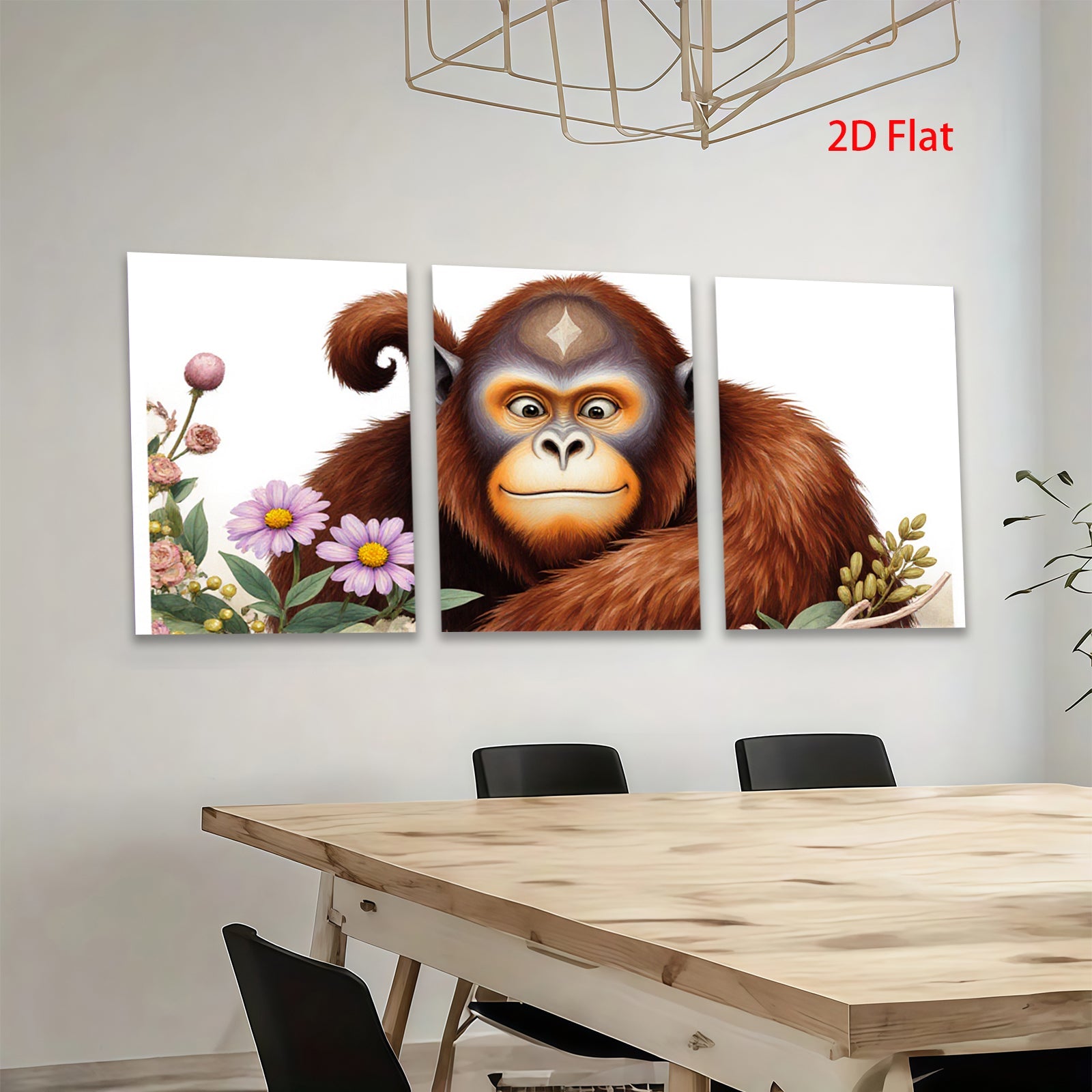 2D flat 1pc Charming Orangutan Portrait Floral Background Living Room Bedroom Wall Decor Canvas Print Modern Farmhouse Style Gallery Wrapped Art