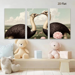2D flat 1pc Charming Ostriches Embrace Floral Beauty Farmhouse Wall Art Living Room Decor Gallery Wrapped Canvas Prints Modern Rustic Home Decorations