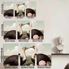 2D flat 1pc Charming Ostriches Embrace Floral Beauty Farmhouse Wall Art Living Room Decor Gallery Wrapped Canvas Prints Modern Rustic Home Decorations