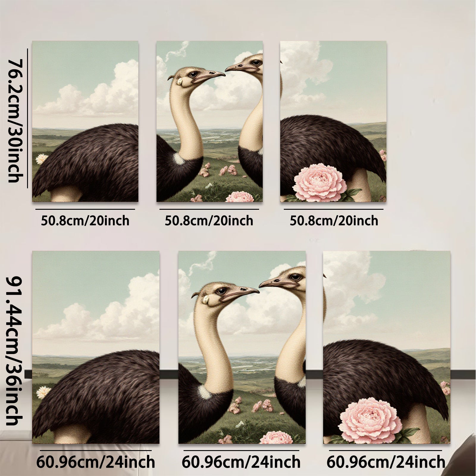 2D flat 1pc Charming Ostriches Embrace Floral Beauty Farmhouse Wall Art Living Room Decor Gallery Wrapped Canvas Prints Modern Rustic Home Decorations