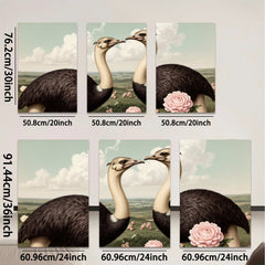 2D flat 1pc Charming Ostriches Embrace Floral Beauty Farmhouse Wall Art Living Room Decor Gallery Wrapped Canvas Prints Modern Rustic Home Decorations