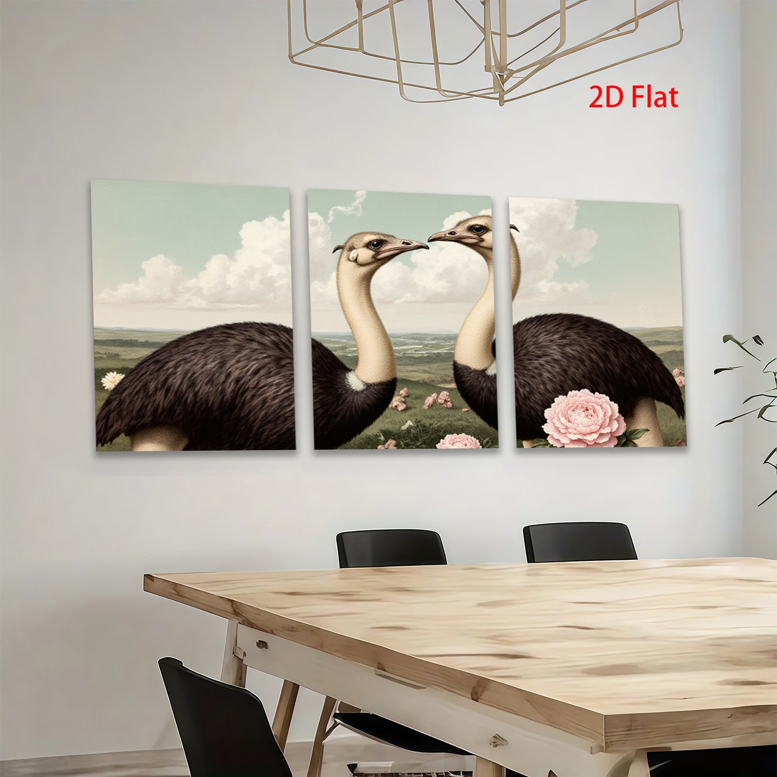 2D flat 1pc Charming Ostriches Embrace Floral Beauty Farmhouse Wall Art Living Room Decor Gallery Wrapped Canvas Prints Modern Rustic Home Decorations
