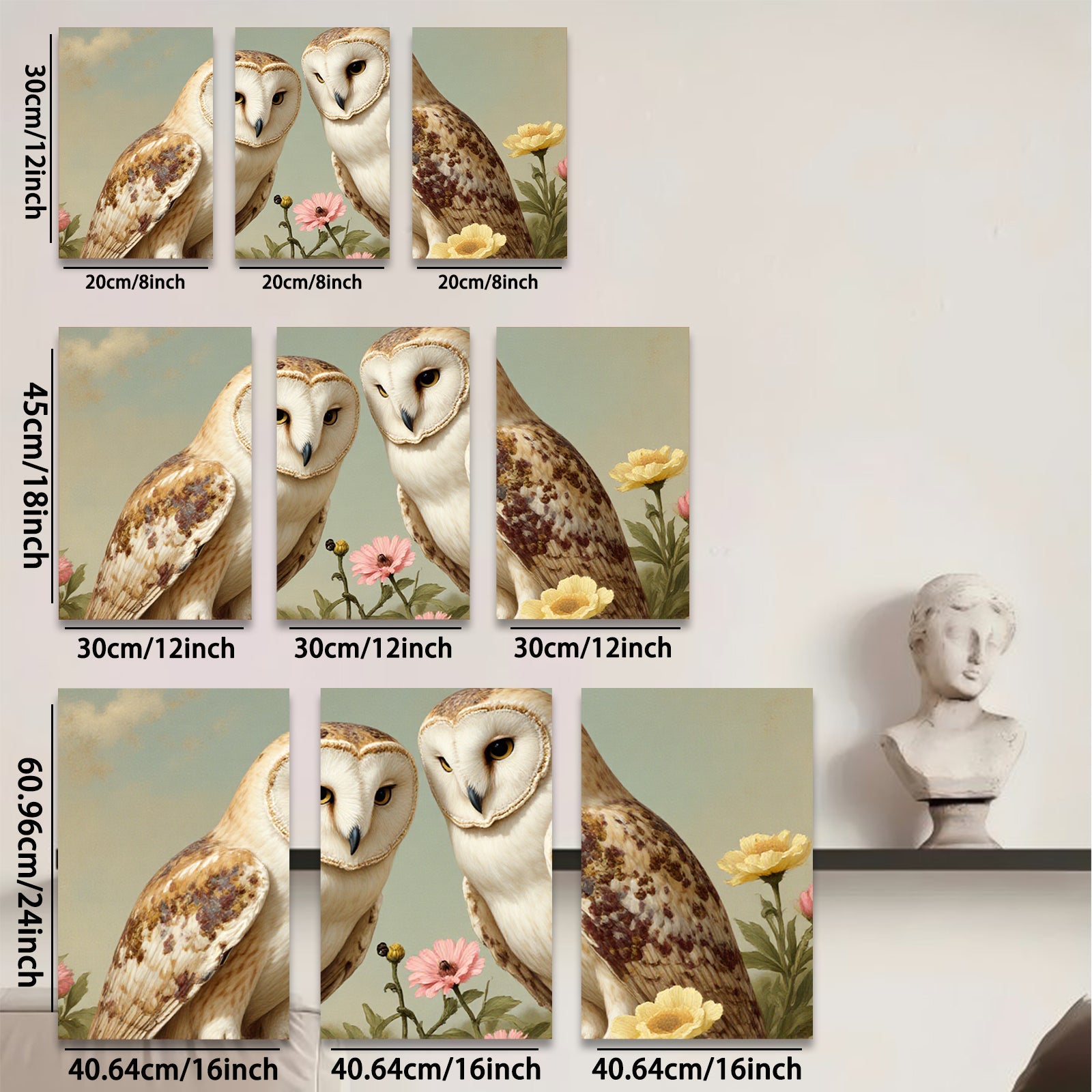 2D flat 1pc Charming Owl Pair Floral Backdrop Gallery Wall Art Living Room Bedroom Decor Farmhouse Style Canvas Prints Modern Home Decoration