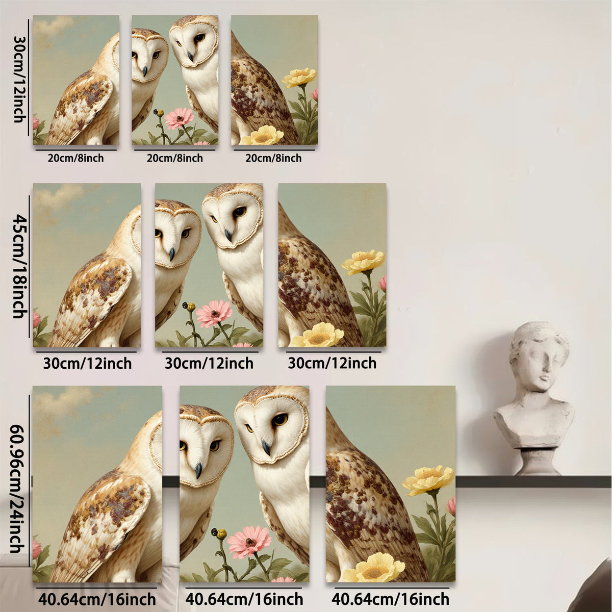 2D flat 1pc Charming Owl Pair Floral Backdrop Gallery Wall Art Living Room Bedroom Decor Farmhouse Style Canvas Prints Modern Home Decoration