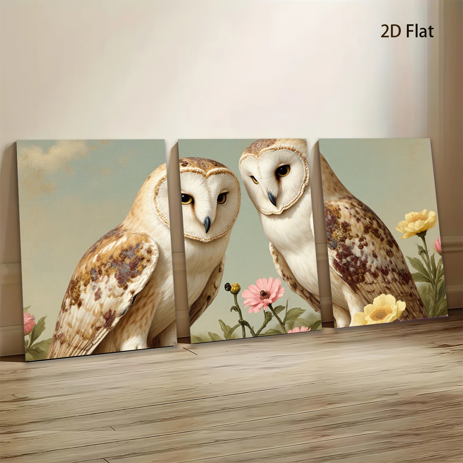 2D flat 1pc Charming Owl Pair Floral Backdrop Gallery Wall Art Living Room Bedroom Decor Farmhouse Style Canvas Prints Modern Home Decoration