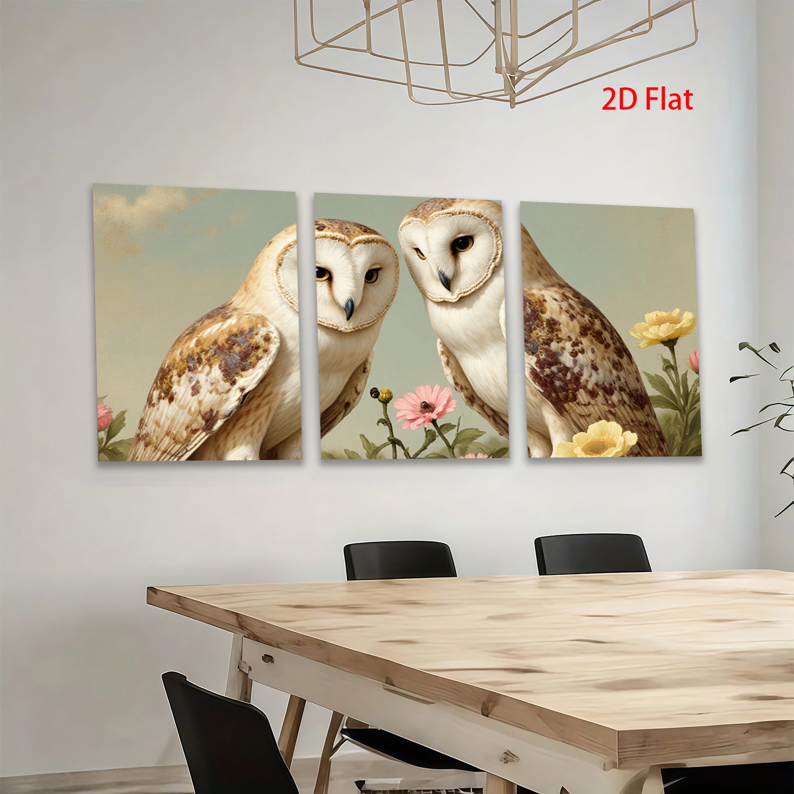 2D flat 1pc Charming Owl Pair Floral Backdrop Gallery Wall Art Living Room Bedroom Decor Farmhouse Style Canvas Prints Modern Home Decoration