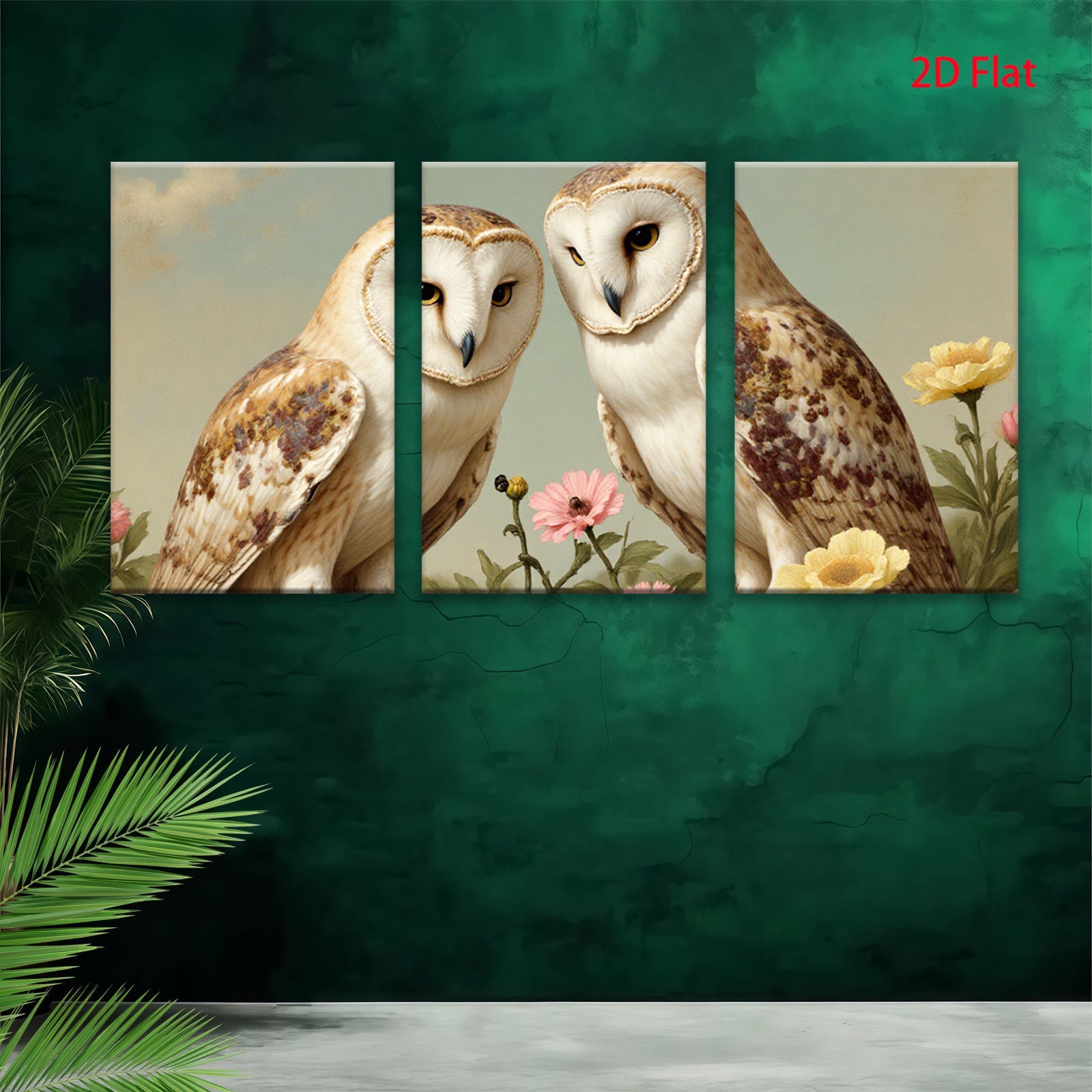 2D flat 1pc Charming Owl Pair Floral Backdrop Gallery Wall Art Living Room Bedroom Decor Farmhouse Style Canvas Prints Modern Home Decoration