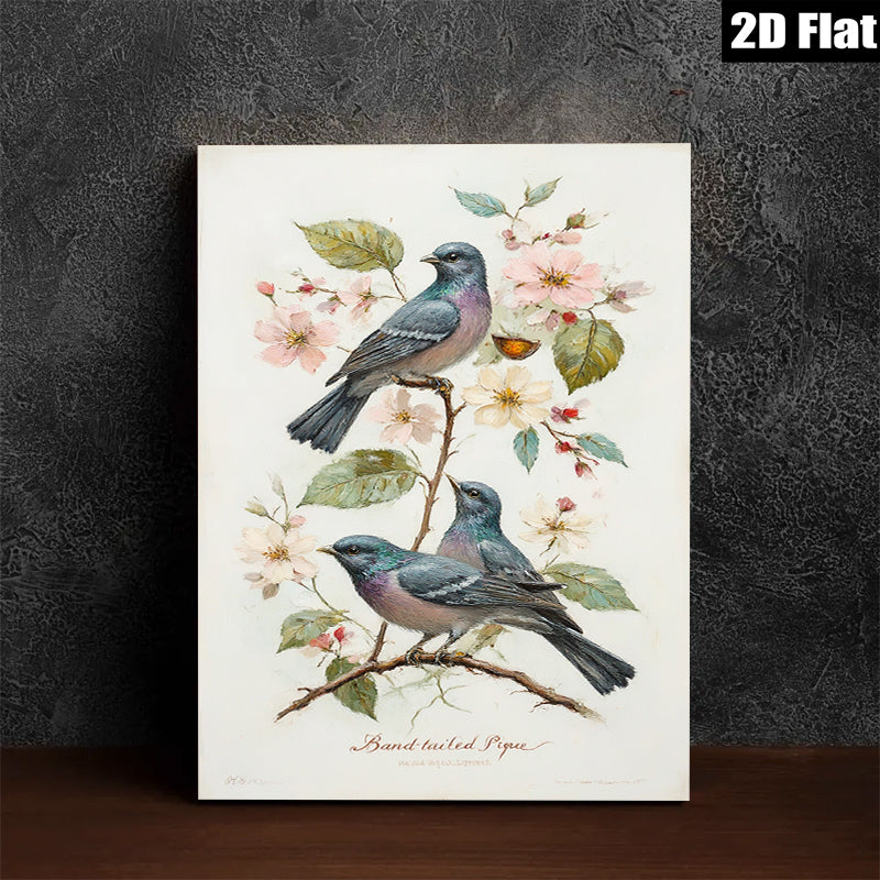 2D flat 1pc Charming Purple Finch Pair Songbird Floral Branch Wall Decor Living Room Bedroom Modern Farmhouse Aesthetic Gallery Wrapped Canvas Print