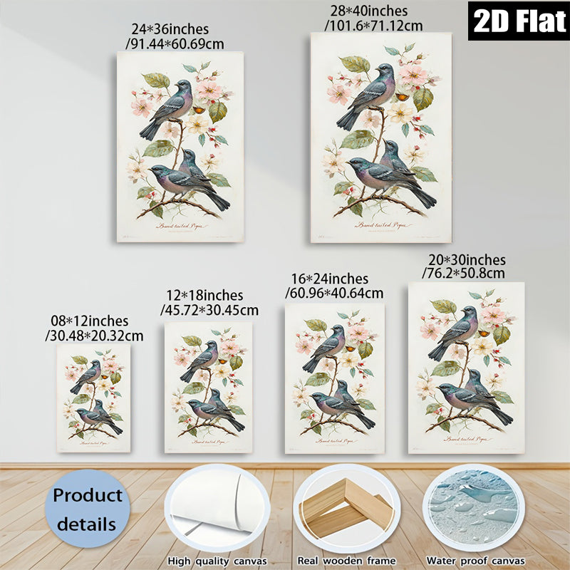 2D flat 1pc Charming Purple Finch Pair Songbird Floral Branch Wall Decor Living Room Bedroom Modern Farmhouse Aesthetic Gallery Wrapped Canvas Print