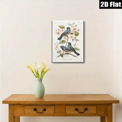 2D flat 1pc Charming Purple Finch Pair Songbird Floral Branch Wall Decor Living Room Bedroom Modern Farmhouse Aesthetic Gallery Wrapped Canvas Print