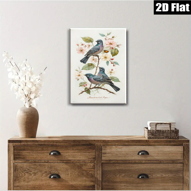 2D flat 1pc Charming Purple Finch Pair Songbird Floral Branch Wall Decor Living Room Bedroom Modern Farmhouse Aesthetic Gallery Wrapped Canvas Print