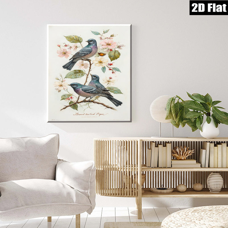 2D flat 1pc Charming Purple Finch Pair Songbird Floral Branch Wall Decor Living Room Bedroom Modern Farmhouse Aesthetic Gallery Wrapped Canvas Print