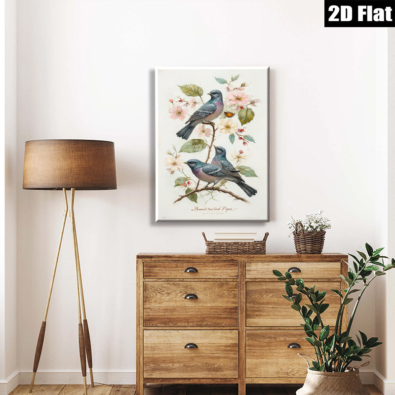2D flat 1pc Charming Purple Finch Pair Songbird Floral Branch Wall Decor Living Room Bedroom Modern Farmhouse Aesthetic Gallery Wrapped Canvas Print